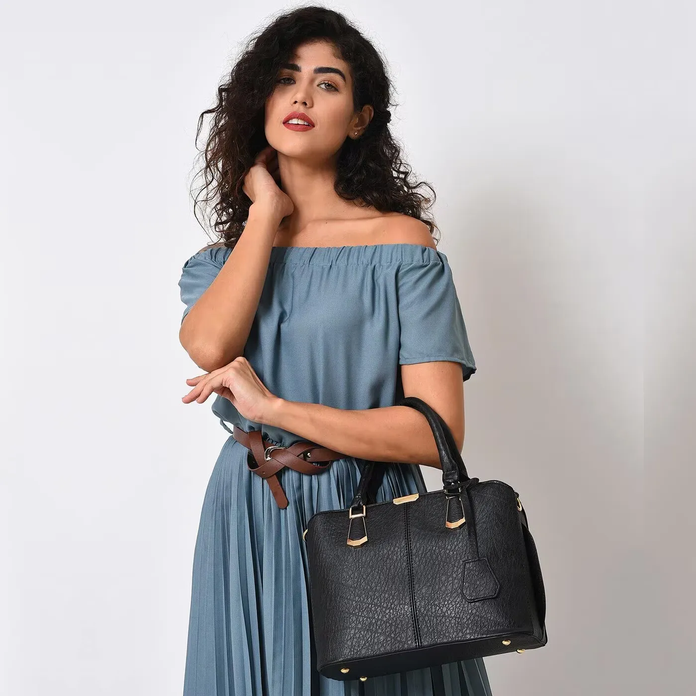 Women's Leather Handbag (Black) - 图片 2