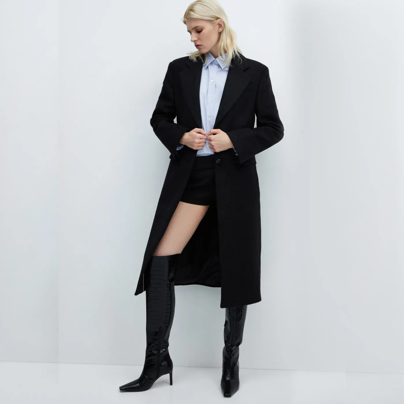 Black Croc-Effect Based Stiletto Boots - 图片 3